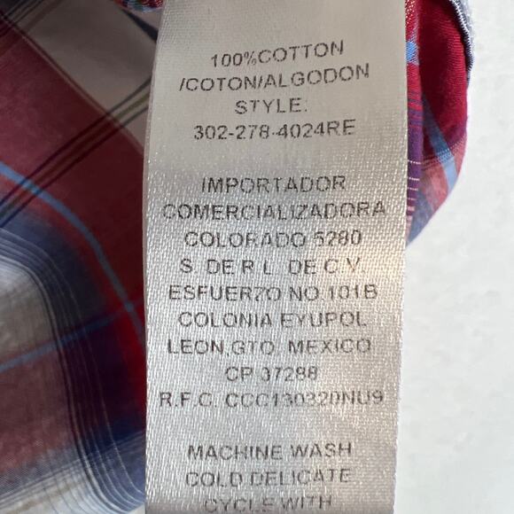 Roper Men’s Short Sleeve Pearl Snap Western Shirt Red Blue Plaid Size L Cowboy - Picture 8 of 9